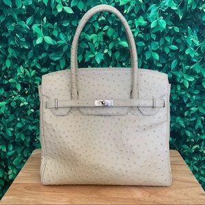 FABRIS Ostrich Embossed Top Handle Bag